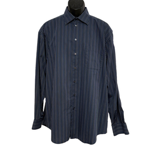 Crazy Horse Blue Striped Button-Up Shirt. Cotton Business Casual Office